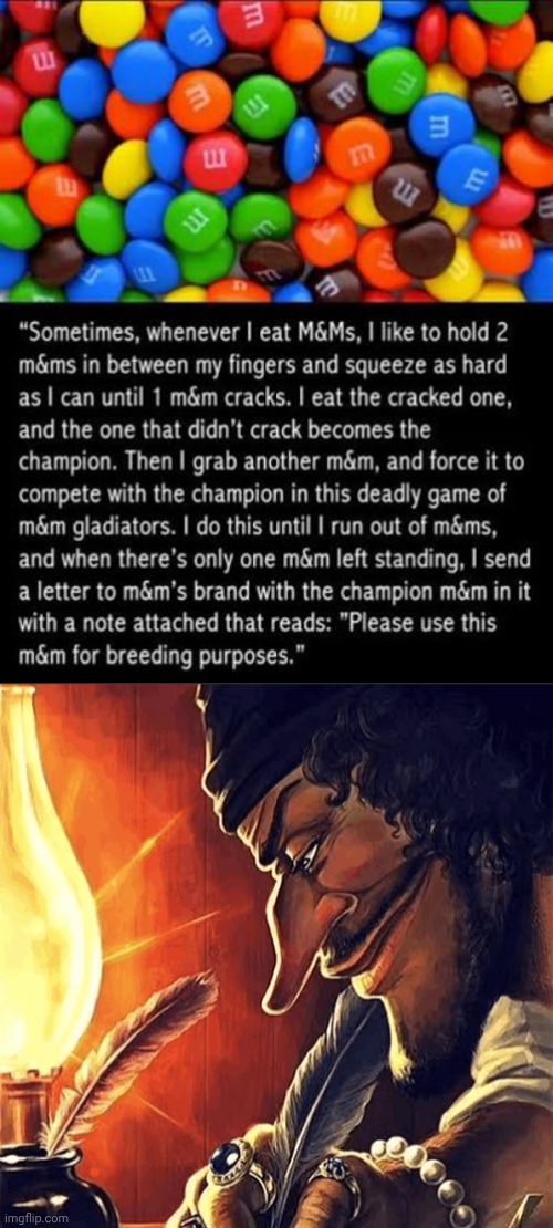 M&M'S | image tagged in blackbeard writing | made w/ Imgflip meme maker