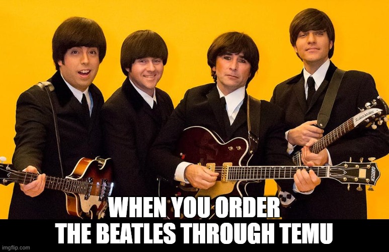 Temu Beatles | WHEN YOU ORDER THE BEATLES THROUGH TEMU | image tagged in the beatles,temu | made w/ Imgflip meme maker