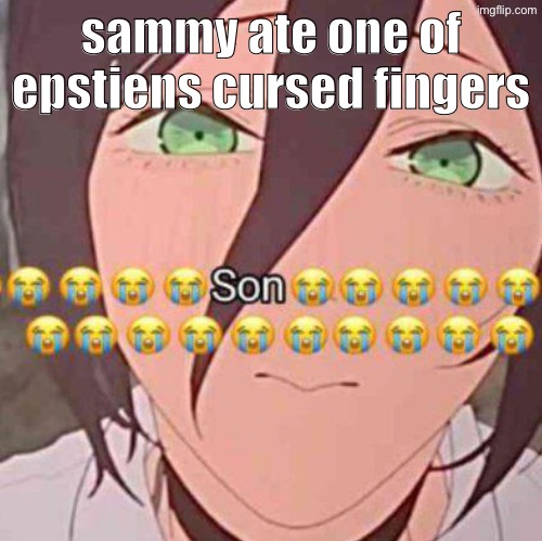 son | sammy ate one of epstiens cursed fingers | image tagged in son | made w/ Imgflip meme maker