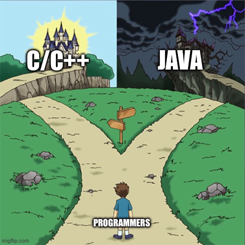 Two Paths | JAVA; C/C++; PROGRAMMERS | image tagged in two paths | made w/ Imgflip meme maker