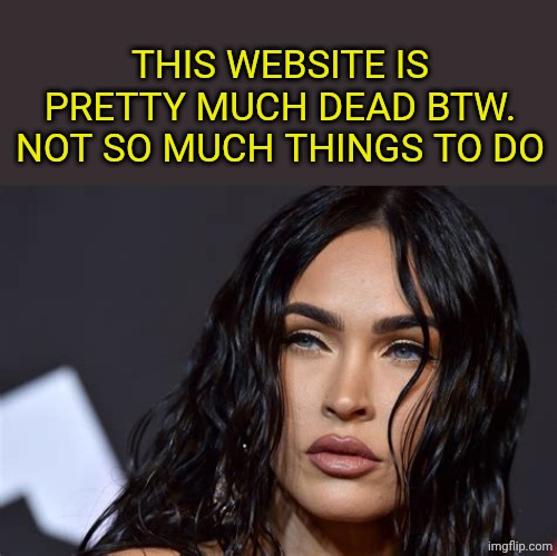 Megan Fox | THIS WEBSITE IS PRETTY MUCH DEAD BTW. NOT SO MUCH THINGS TO DO | image tagged in megan fox | made w/ Imgflip meme maker