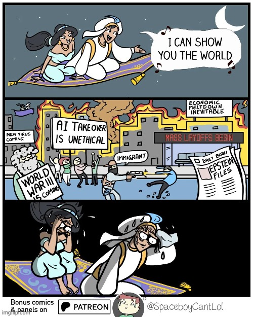 image tagged in aladdin,jasmine,whole new world,world,disaster,oh dear | made w/ Imgflip meme maker