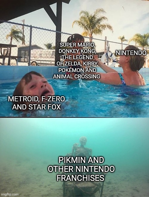 Mother Ignoring Kid Drowning In A Pool | SUPER MARIO, DONKEY KONG, THE LEGEND OF ZELDA, KIRBY, POKÉMON AND ANIMAL CROSSING; NINTENDO; METROID, F-ZERO AND STAR FOX; PIKMIN AND OTHER NINTENDO FRANCHISES | image tagged in mother ignoring kid drowning in a pool,nintendo,video games | made w/ Imgflip meme maker