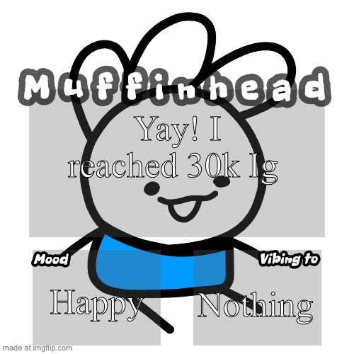Muffinhead announcement template | Yay! I reached 30k Ig; Happy; Nothing | image tagged in muffinhead announcement template | made w/ Imgflip meme maker