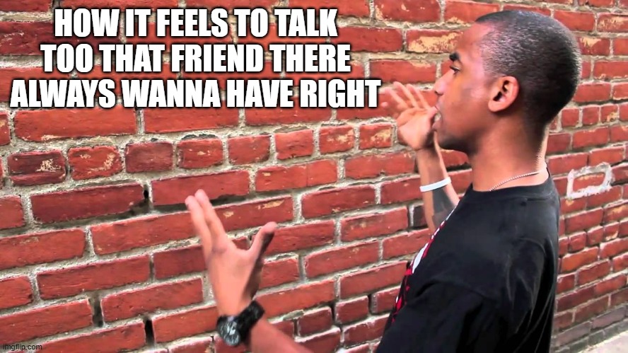 Talking to wall | HOW IT FEELS TO TALK TOO THAT FRIEND THERE ALWAYS WANNA HAVE RIGHT | image tagged in talking to wall | made w/ Imgflip meme maker