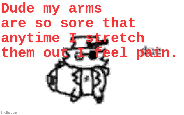 2 days ago btw | Dude my arms are so sore that anytime I stretch them out I feel pain. | image tagged in ducc's loaf temp v3 | made w/ Imgflip meme maker