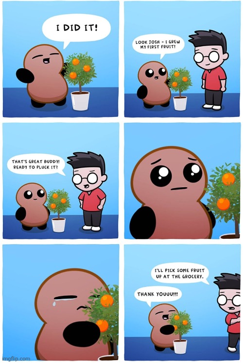image tagged in comics,tubby nugget,tree,fruit,sad,store | made w/ Imgflip meme maker