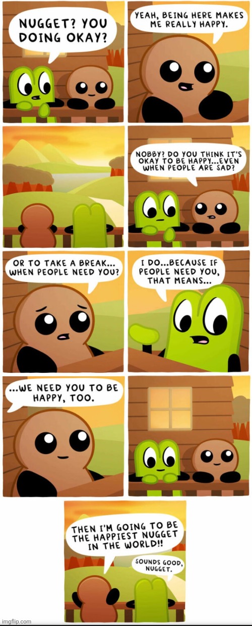 image tagged in comics,tubby nugget,sad,happy,considerate,friends | made w/ Imgflip meme maker