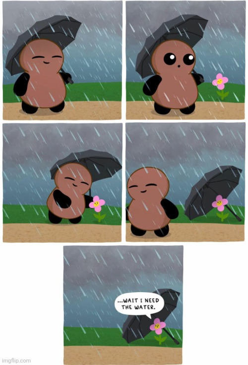 image tagged in comics,tubby nugget,flowers,umbrella,water,you had one job | made w/ Imgflip meme maker
