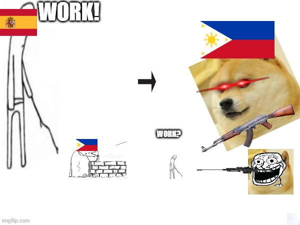 philipines spain | WORK! WORK? | image tagged in doge 2 | made w/ Imgflip meme maker