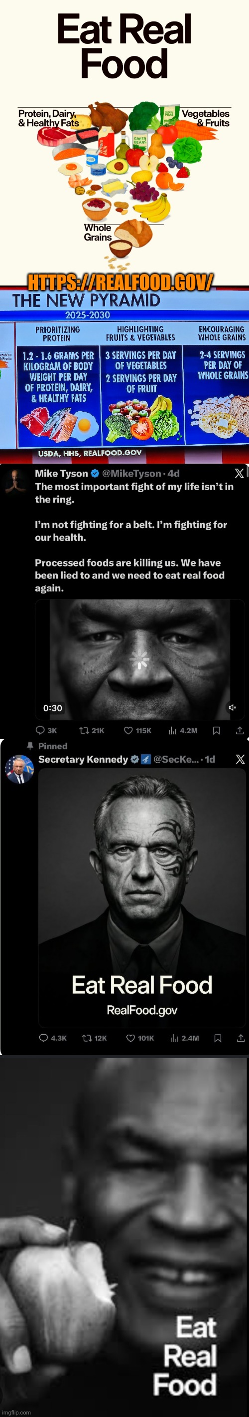 Eat Real Food | HTTPS://REALFOOD.GOV/ | image tagged in mike tyson,maha,robert kennedy jr,processed foods,eating healthy,healthy life | made w/ Imgflip meme maker