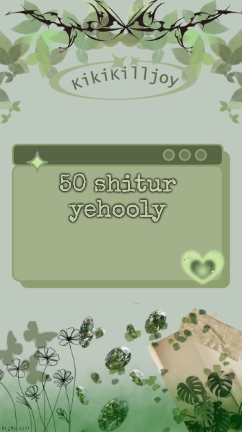 Kiki's green y2k temp | 50 shitur yehooly | image tagged in kiki's green y2k temp | made w/ Imgflip meme maker