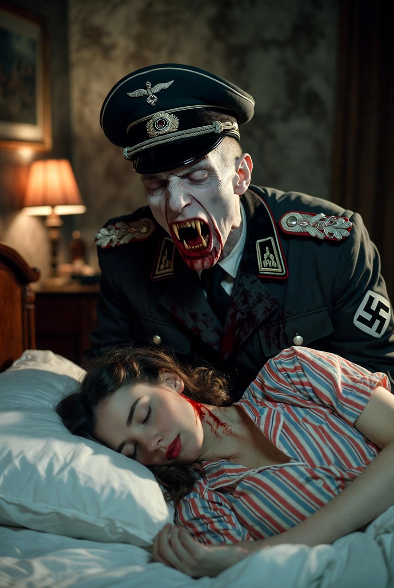 Nazi vampire sucking blood from American woman Blank Meme Template