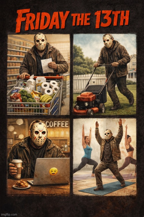 Friday 13th | image tagged in friday the 13th,slasher,regular day,funny,funny memes | made w/ Imgflip meme maker