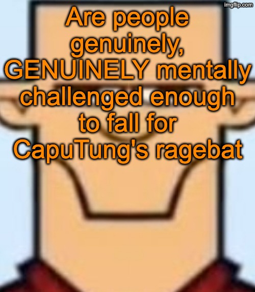 Sped Tyler | Are people genuinely, GENUINELY mentally challenged enough to fall for CapuTung's ragebat | image tagged in sped tyler | made w/ Imgflip meme maker