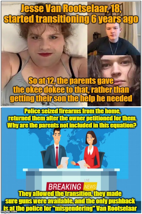 The answer to the question is: "welcome to tomorrow" D. Mustaine | Police seized firearms from the home, returned them after the owner petitioned for them. Why are the parents not included in this equation? They allowed the transition, they made sure guns were available, and the only pushback is at the police for "misgendering" Van Rootselaar | image tagged in school shooting,megadeth,transgender,mental illness,canada | made w/ Imgflip meme maker