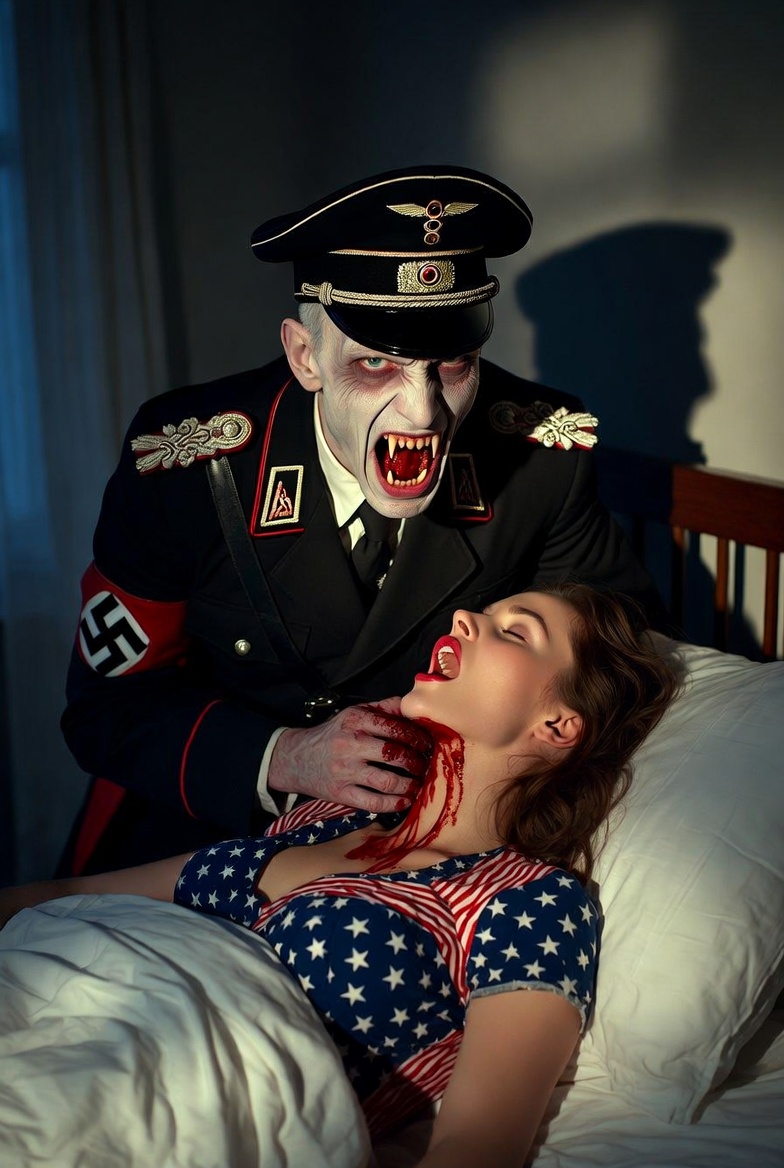 Nazi vampire sucking blood from American woman Blank Meme Template