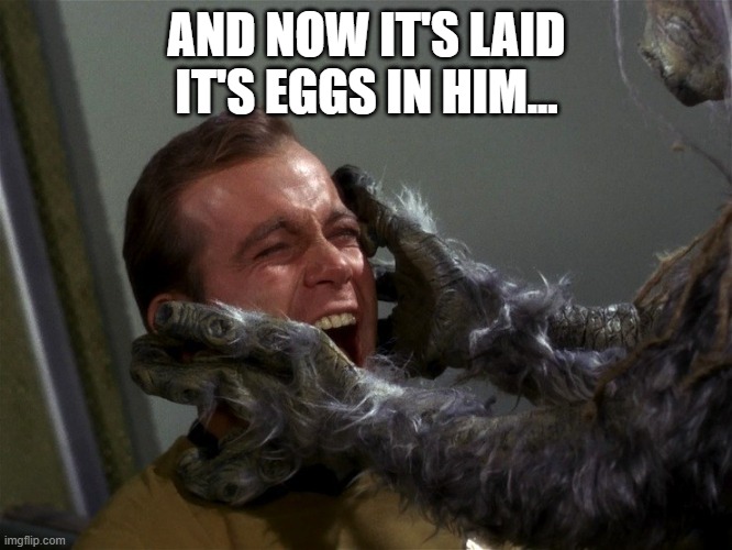Gonna Give Birth Soon | AND NOW IT'S LAID IT'S EGGS IN HIM... | image tagged in star trek | made w/ Imgflip meme maker