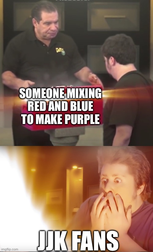 Treasure Chest | SOMEONE MIXING RED AND BLUE TO MAKE PURPLE; JJK FANS | image tagged in treasure chest,jjk,hollow purple | made w/ Imgflip meme maker
