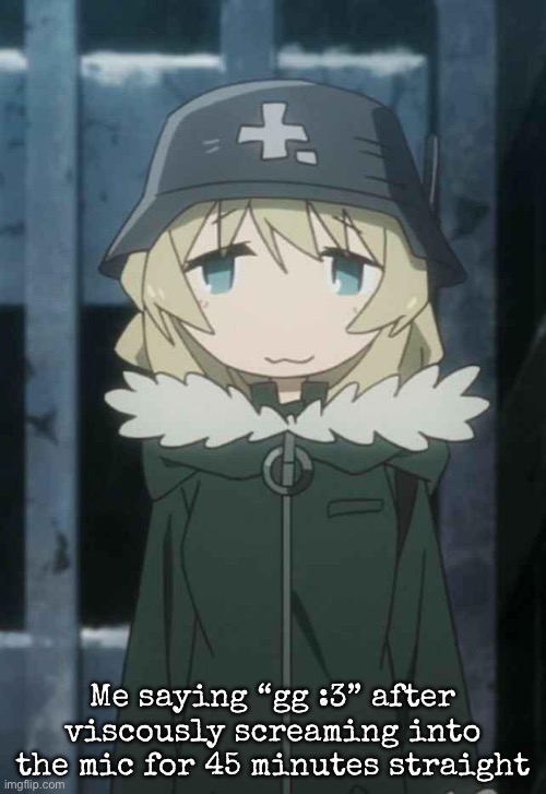 yuuri :3 | Me saying “gg :3” after viscously screaming into the mic for 45 minutes straight | image tagged in yuuri 3 | made w/ Imgflip meme maker