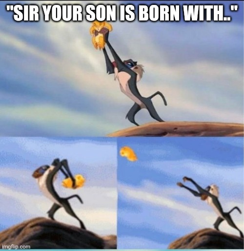 Meme | "SIR YOUR SON IS BORN WITH.." | image tagged in lion being yeeted | made w/ Imgflip meme maker