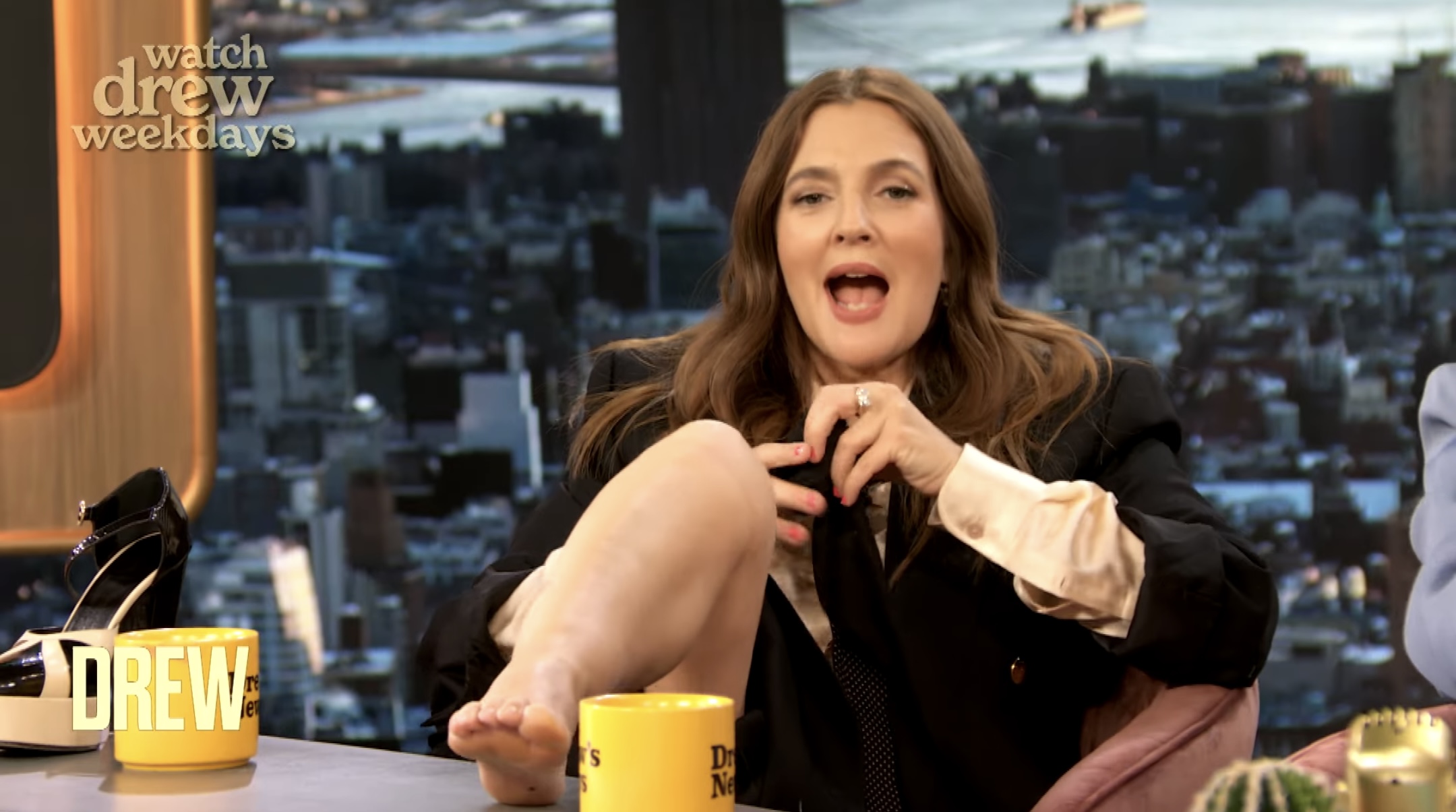 Drew Barrymore indulging her foot fetish Blank Meme Template