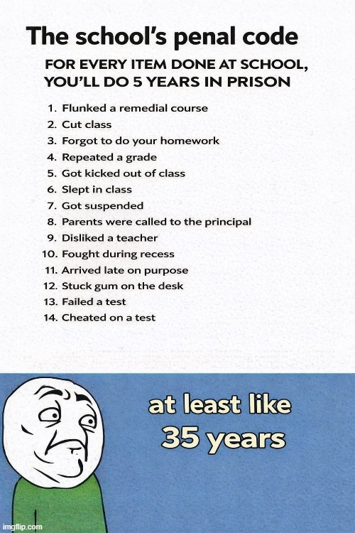 The School Penal Code | image tagged in school | made w/ Imgflip meme maker