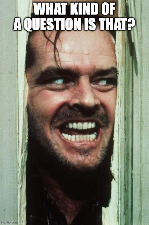 Here's Johnny Meme | WHAT KIND OF A QUESTION IS THAT? | image tagged in memes,here's johnny | made w/ Imgflip meme maker