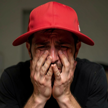 sad man red cap Blank Meme Template