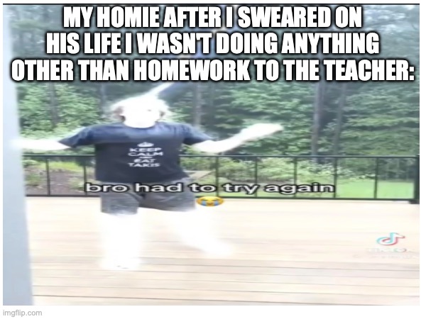 Struck down | MY HOMIE AFTER I SWEARED ON HIS LIFE I WASN'T DOING ANYTHING OTHER THAN HOMEWORK TO THE TEACHER: | image tagged in homies | made w/ Imgflip meme maker
