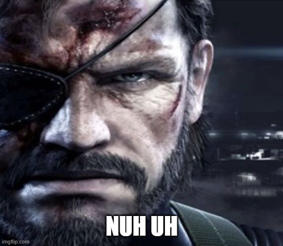 Solid Snake Staring | NUH UH | image tagged in solid snake staring | made w/ Imgflip meme maker