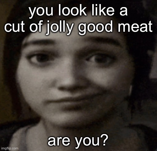 ellie | you look like a cut of jolly good meat; are you? | image tagged in ellie | made w/ Imgflip meme maker