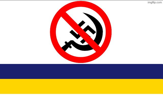 Ukrainian anti communist, anti fascist and anti war flag aka the real Ukrainian anti war flag | image tagged in ukrainian,ukraine,anti war,communism,fascism,flag | made w/ Imgflip meme maker