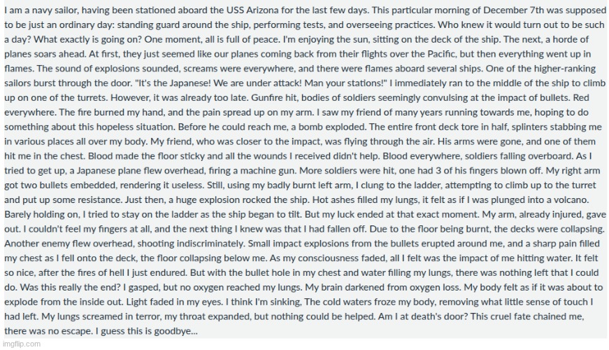 Had to do a Pearl Harbor journal assignment in history, I'm positive that I'm getting 1st place | made w/ Imgflip meme maker