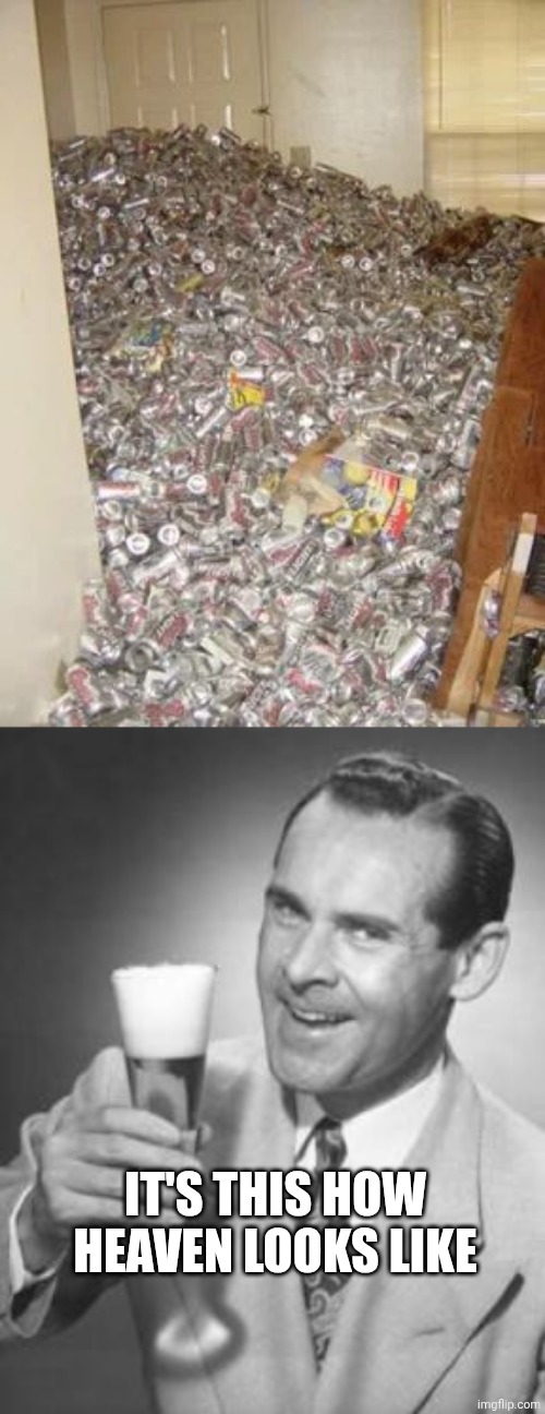 IT'S THIS HOW HEAVEN LOOKS LIKE | image tagged in room of beer cans,guy beer | made w/ Imgflip meme maker