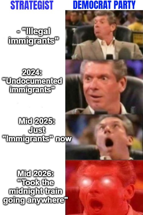 Was wild to suddenly hear them & 90% of media in unison go "Undocumented" during the election. Media is a Dem campaign machine | image tagged in illegal immigrants,mr mcmahon reaction,funny,politics,democrats | made w/ Imgflip meme maker
