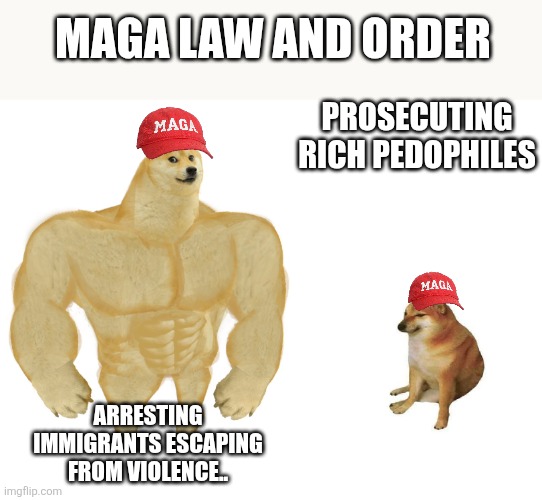 Maga law and order | MAGA LAW AND ORDER; PROSECUTING RICH PEDOPHILES; ARRESTING IMMIGRANTS ESCAPING FROM VIOLENCE.. | image tagged in trump,donald trump,jeffrey epstein,epstein,illegal immigration,nevertrump | made w/ Imgflip meme maker