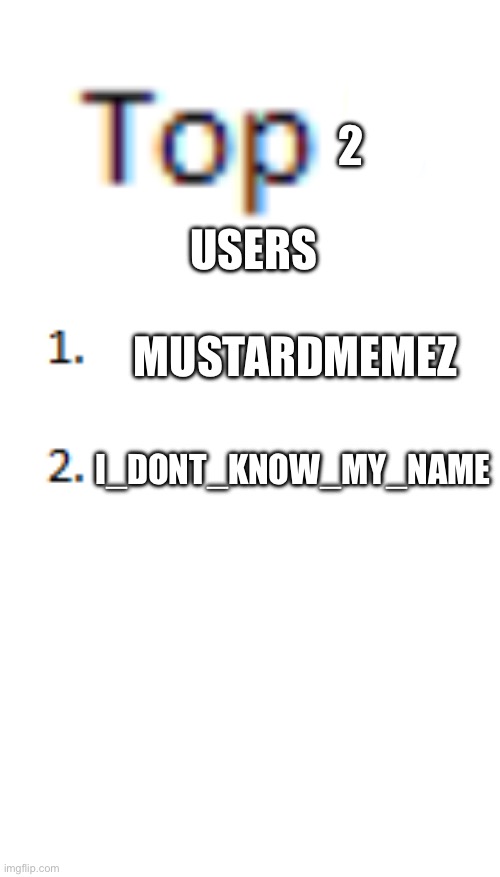 Top 5 List | 2; USERS; MUSTARDMEMEZ; I_DONT_KNOW_MY_NAME | image tagged in top 5 list | made w/ Imgflip meme maker