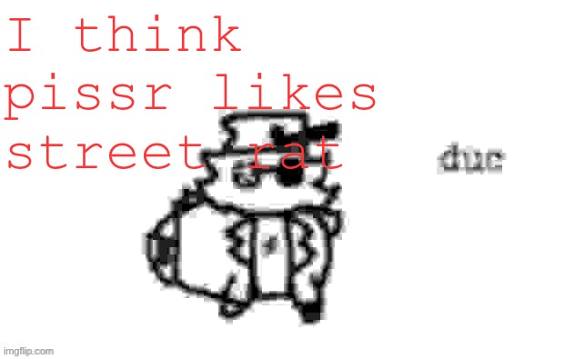 Ducc's loaf temp (v3) | I think pissr likes street rat | image tagged in ducc's loaf temp v3 | made w/ Imgflip meme maker