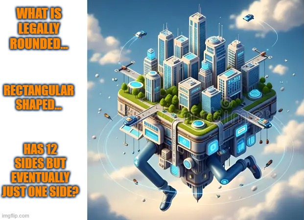 Riddle #3982  - this came from my mind - proceed with caution :) | WHAT IS LEGALLY ROUNDED... RECTANGULAR SHAPED... HAS 12 SIDES BUT EVENTUALLY JUST ONE SIDE? | image tagged in riddle me this,clues all around,blossoms gonna be mad,trial and error | made w/ Imgflip meme maker