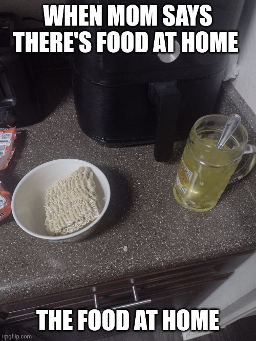 When mom says there's food at home | WHEN MOM SAYS THERE'S FOOD AT HOME; THE FOOD AT HOME | image tagged in when mom says there's food at home | made w/ Imgflip meme maker