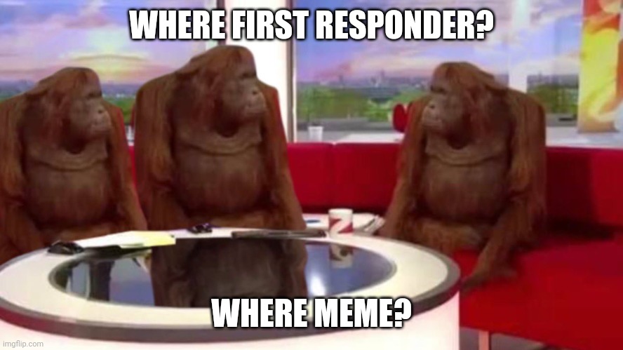 orangutan interview | WHERE FIRST RESPONDER? WHERE MEME? | image tagged in orangutan interview | made w/ Imgflip meme maker
