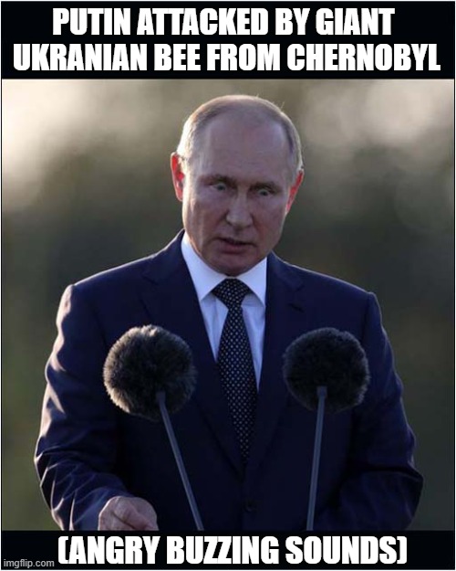 Breaking News | PUTIN ATTACKED BY GIANT
 UKRANIAN BEE FROM CHERNOBYL; (ANGRY BUZZING SOUNDS) | image tagged in breaking news,vladimir putin,ukrainian,bee,chernobyl | made w/ Imgflip meme maker