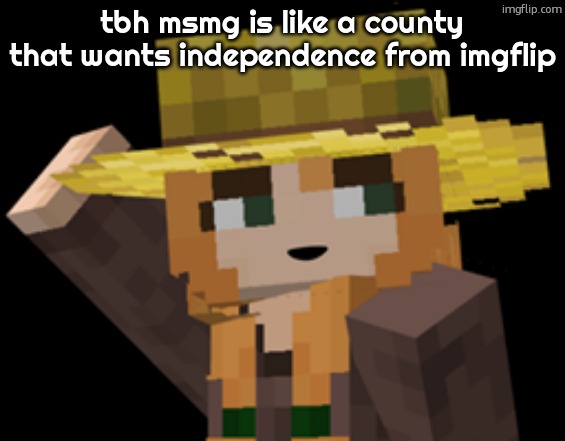 msmgsite will equal our independence | tbh msmg is like a county that wants independence from imgflip | image tagged in minecraft female farmer villager | made w/ Imgflip meme maker