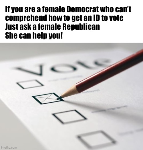No lies detected | If you are a female Democrat who can’t 
comprehend how to get an ID to vote 
Just ask a female Republican 
She can help you! | image tagged in voting ballot | made w/ Imgflip meme maker