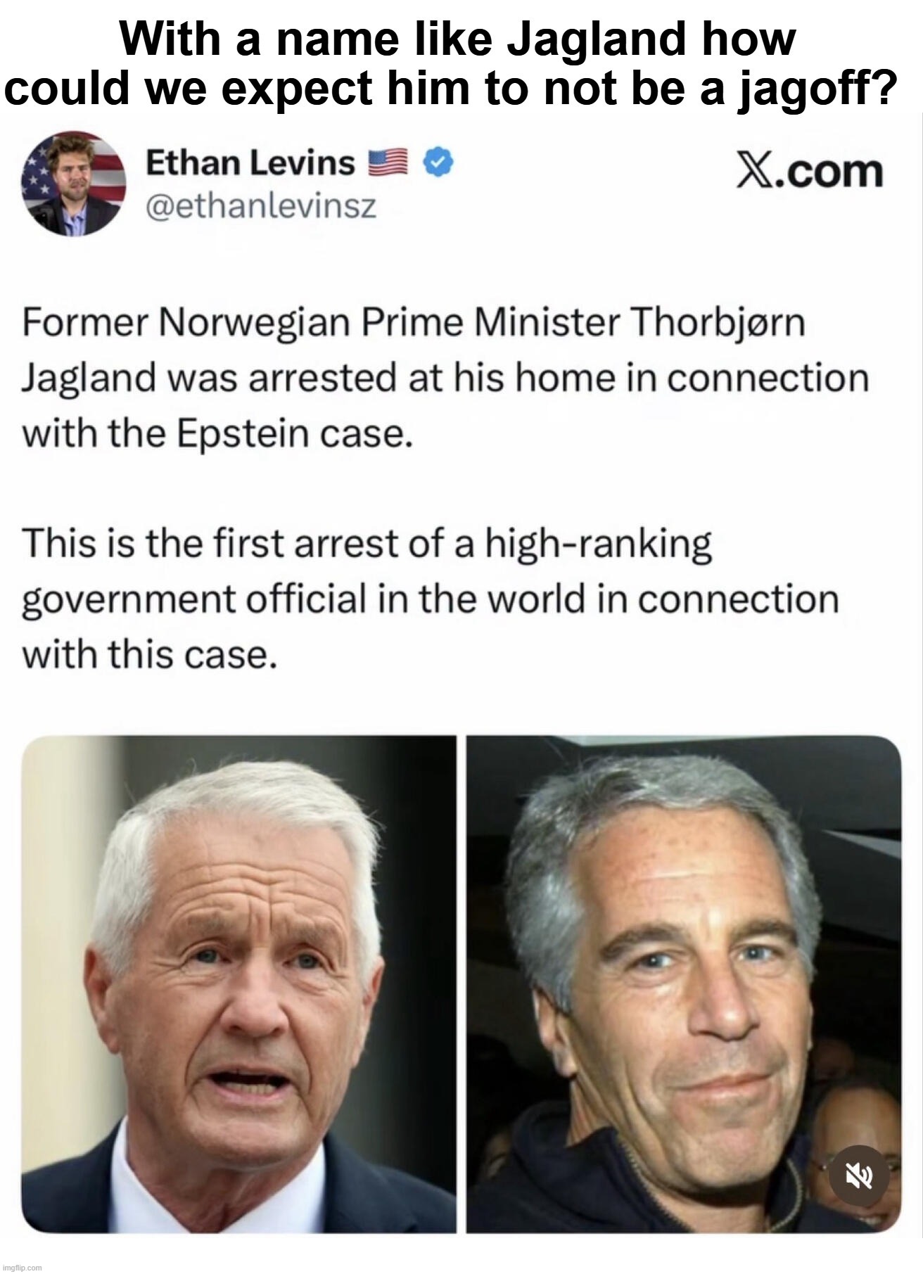Former Norwegian Prime Minister Jagland arrested at his home in connection with the Epstein case. | image tagged in prime minister,norway,pedophile,jeffrey epstein,jerkoff,old pervert | made w/ Imgflip meme maker