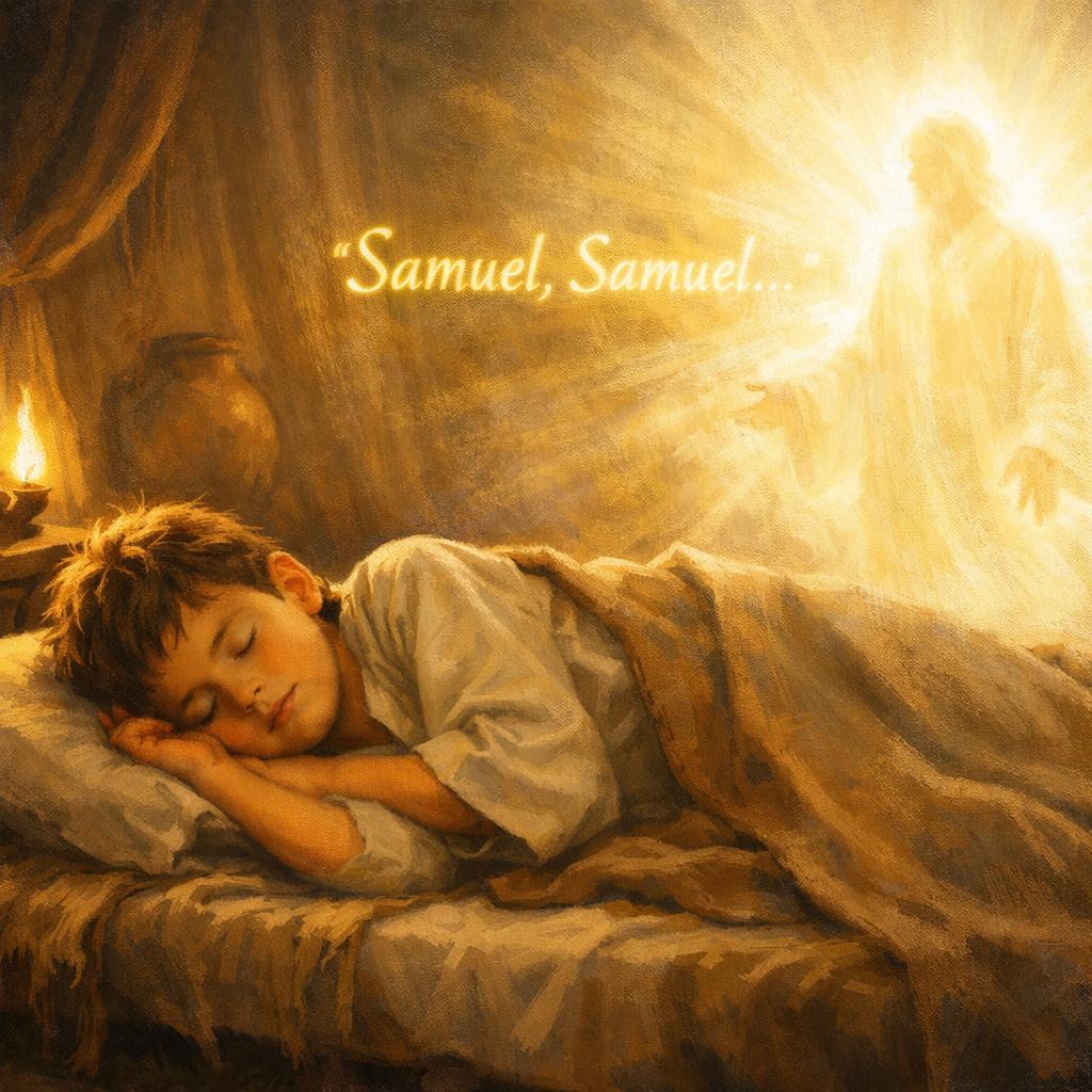 The young boy Samuel, asleep in bed, when YHWH God spoke to him Blank Meme Template