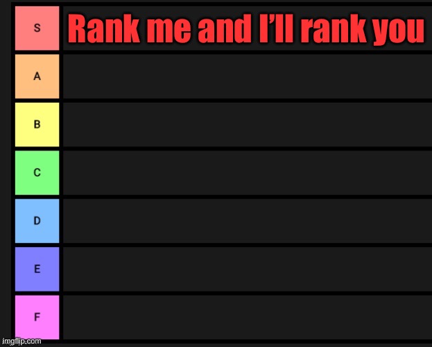 Been AGES since I last did ts | Rank me and I’ll rank you | made w/ Imgflip meme maker