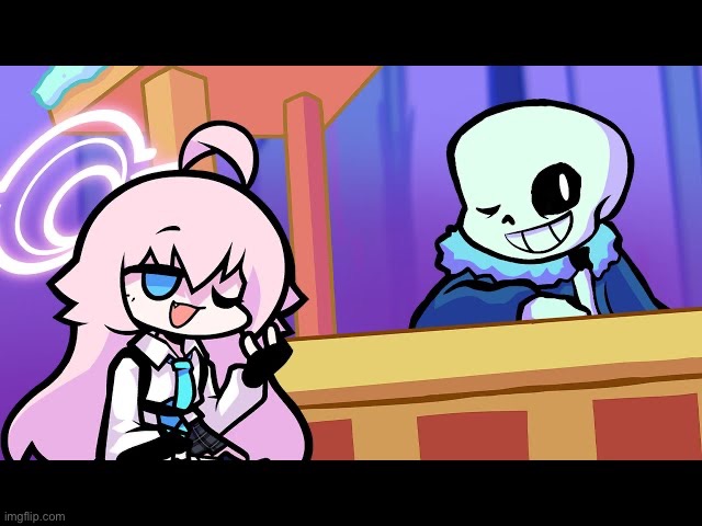 Found this somewhere. Pretty sure it’s supposed to be Friday Night Funkin? It looks cool. | image tagged in blue archive,undertale,sans,hoshino | made w/ Imgflip meme maker