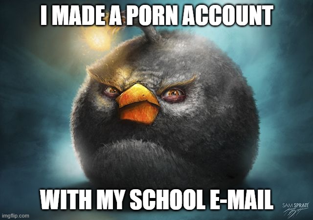 Realistic Agy Brb (Bomb) | I MADE A PORN ACCOUNT; WITH MY SCHOOL E-MAIL | image tagged in angry birds bomb | made w/ Imgflip meme maker